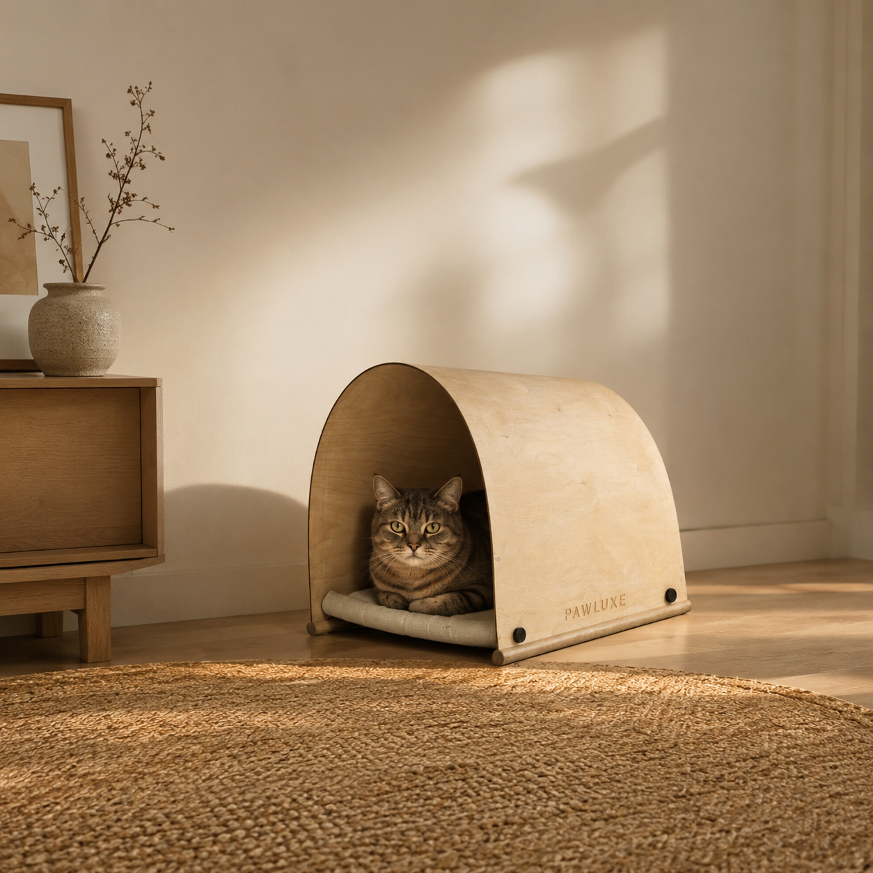 The low cushion of the AURA arch, an airy open house lifted off the floor.