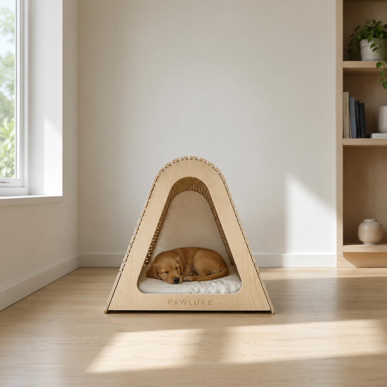 Side view of the LELY pointed-arch cat house, by PawLuxe.